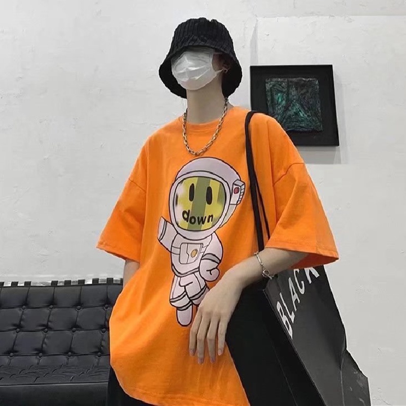 Áo Thun Tay Ngắn Dáng Rộng In Hình Phi Hành Gia Kiểu Hip-Hop Nhật Bản Thời Trang Mùa Hè Cho Nam Và Nữ Cỡ M-8XL