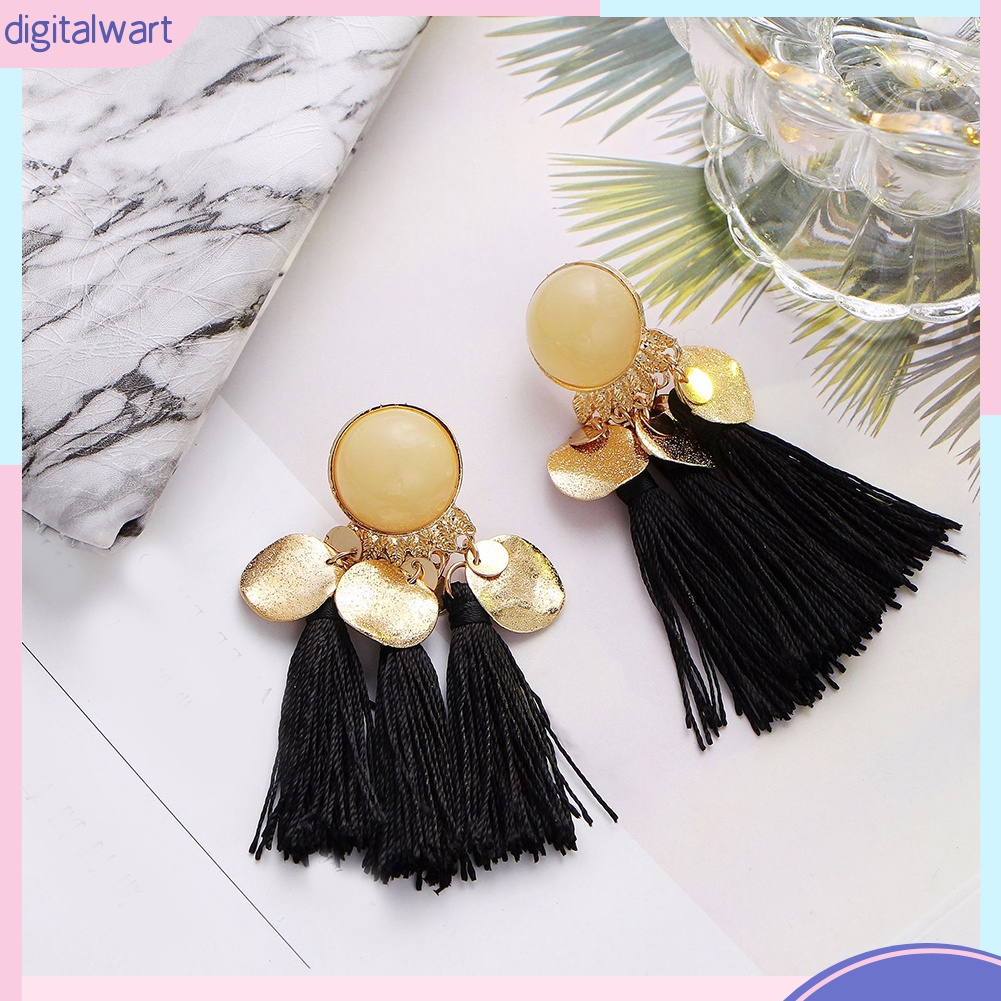 Bông tai dài phối núm tua phong cách Bohemian thời trang cho nữ