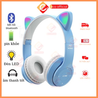 Tai nghe mèo bluetooth p47m pkh470 chụp tai đèn led