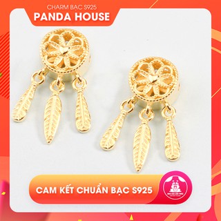 Charm bạc s925 dream catcher xỏ ngang mạ vàng 22*9.3mm - Panda House