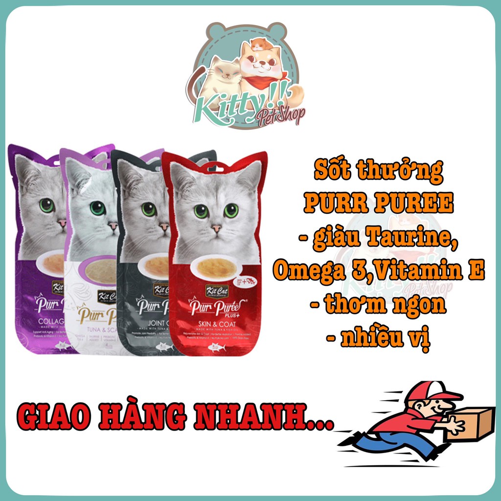 Kit Cat Purr Puree  Thức ăn súp thưởng thơm ngon, nhiều vị dành cho mèo, sốt thưởng cho mèo - Kitty Pet Shop BMT