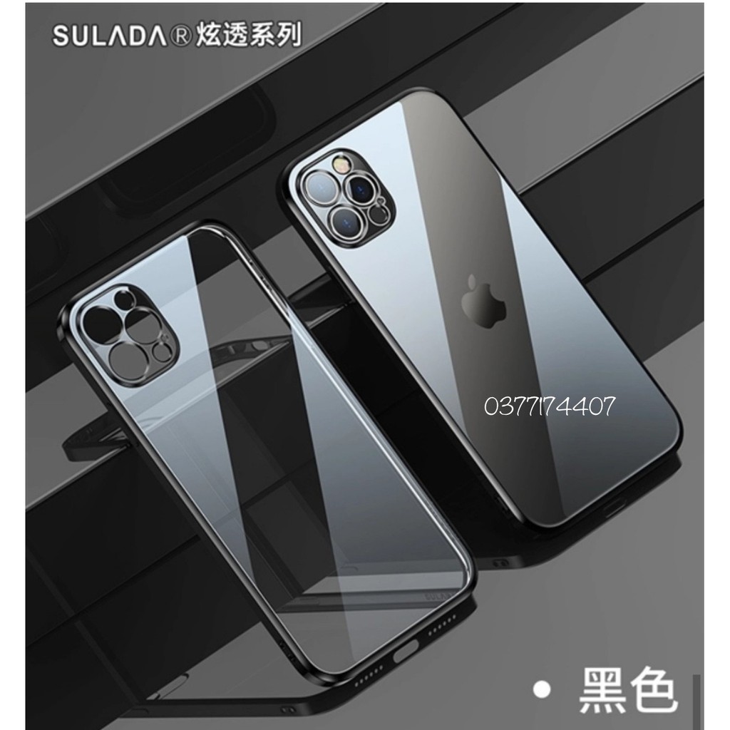 Ốp lưng Sulada viền vuông bảo vệ Camera cho iPhone Xs max, 11 Pro max, 12 Pro Max lưng trong suopots viền màu chính hãng