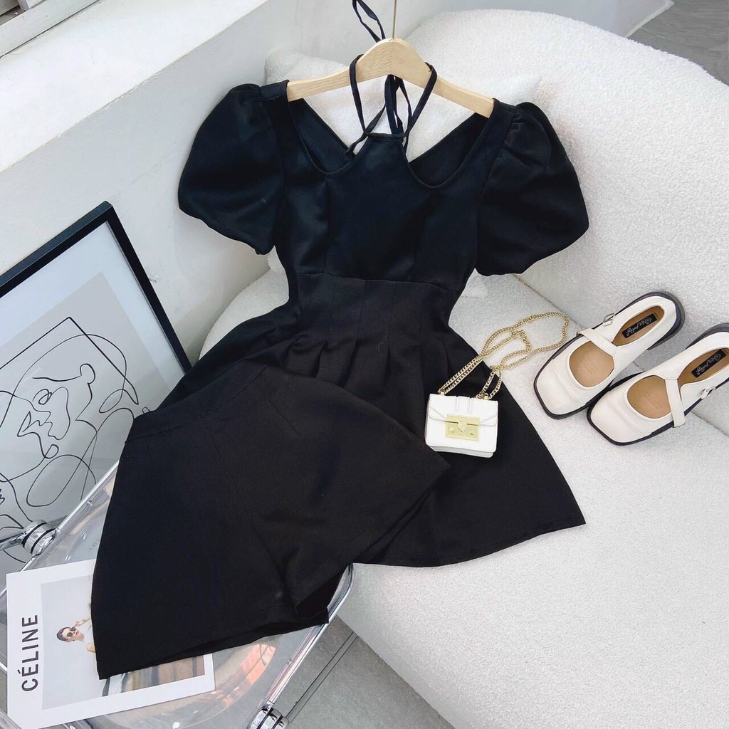 [Miễn phí ship 2022] Sét Bộ Tiểu Thư Dáng Xoè Kèm Quần Đùi, Sét Bộ Umi Cột Dây Cổ Siêu Bánh Bèo