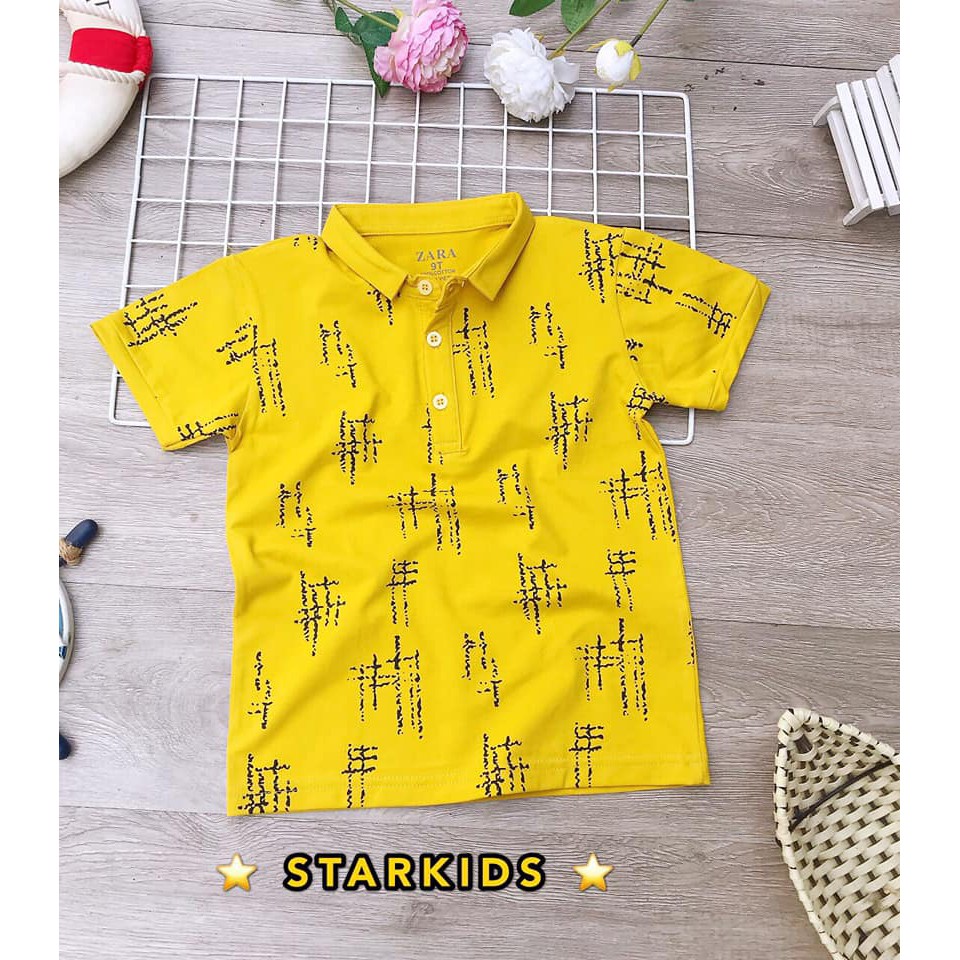 Áo thun bé trai cổ trụ thun cotton xinh mát hàng vnxk 5 màu như hình