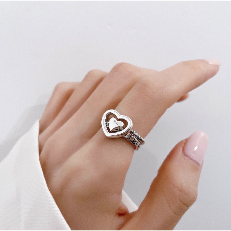 iF YOU Set 2 Nhẫn Mạ Bạc Hình Trái Tim Phong Cách Hàn Quốc Dành Cho Nữ