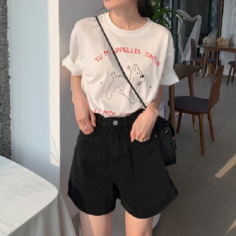 Quần Short Denim Lưng Cao Ống Rộng Thời Trang Mùa Hè Hàn Quốc Plus Size Cho Nữ
