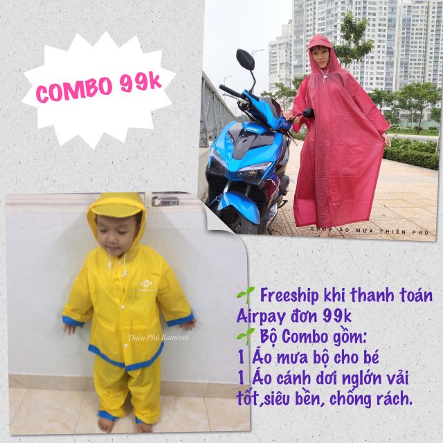 COMBO Freeship 99k - Áo mưa bộ cho bé + Áo mưa 1 đầu