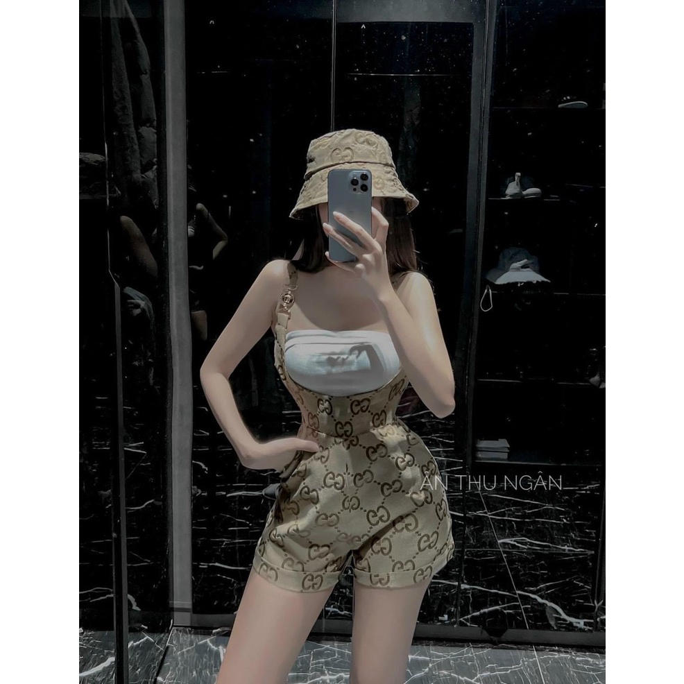 Sét yếm đùi thời trang nữ mặc đi chơi dễ thương chất kaki tăng đơ kèm áo trong trắng thun borip