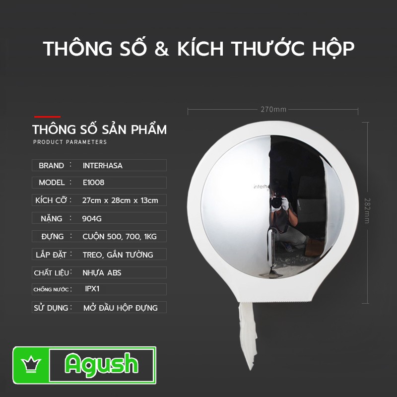 Hộp đựng giấy vệ sinh dán tường nhà tắm INTERHASA E1008 Chrome công nghiệp cuộn lớn chống nước nhà vệ sinh bằng nhựa