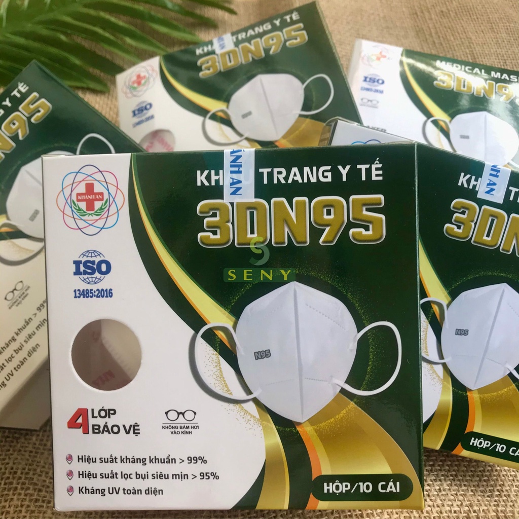 Combo 5 hộp khẩu trang 3DN95 4 lớp kháng khuẩn ngăn bụi mịn Khánh An hộp 10 cái_x5KA3DN95O