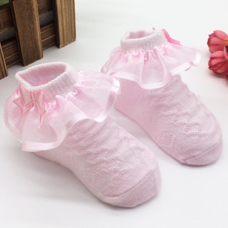 Vớ cotton viền ren cho bé gái từ 0-6 tháng tuổi