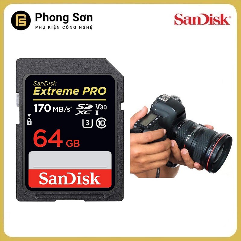 Thẻ nhớ SDXC 64GB Extreme Pro 170mb/s UHS-1 Sandisk ( Bảo hành 60 tháng )