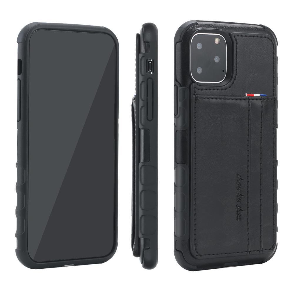 Ốp da Iphone 11, 11 Pro, 11 Pro Max kiêm 2 khe đựng thẻ, card + Tặng ngay miếng dán cường lực 4D