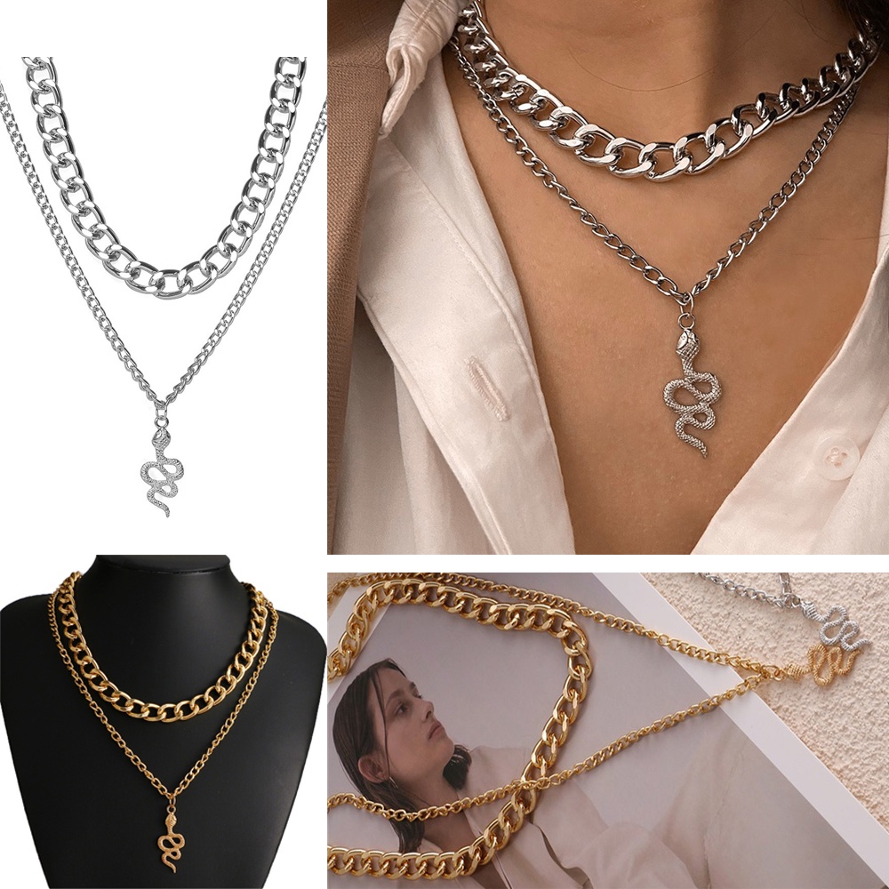 Vòng cổ hai lớp mặt hình rắn phong cách punk sáng tạo cá tính dành cho nữ