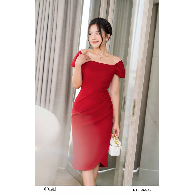 Đầm nữ thiết kế cổ vuông chất twill đỏ Orchid - GTT10O049