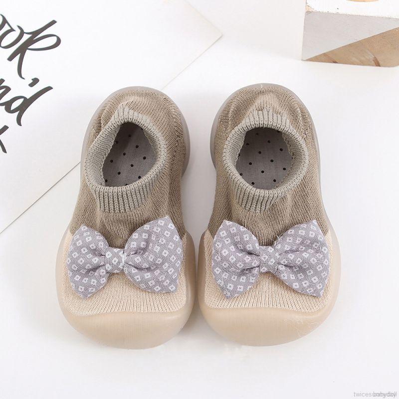 Giày Đế Mềm Đính Nơ Chống Trượt Cho Bé Tập Đi Vải Cotton