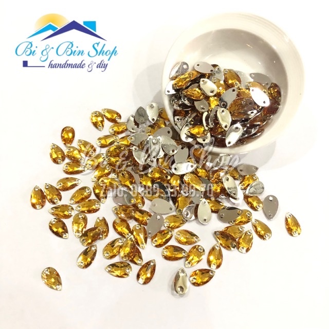 50 Viên Đá Kiếng Giọt Nước 7x12mm Đính Kết Trang Phục Thời Trang, Làm Phụ Kiện Handmade