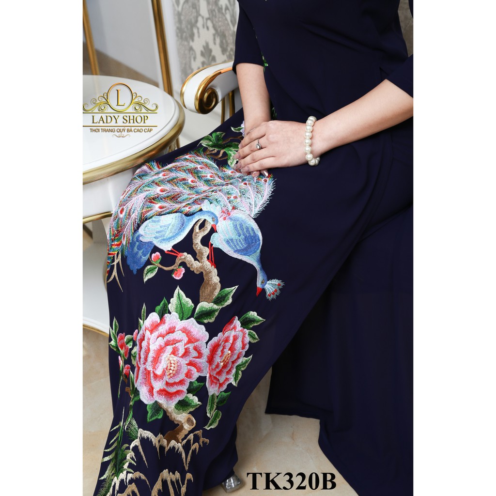 Áo dài trung niên thời trang quý bà cao cấp - Ladyshop - Áo dài thêu công mẫu đơn TK320