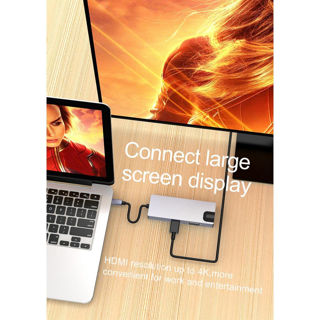 Bộ Chuyển Đổi 8 Trong 1 Type C Sang VAG HDMI USB 3.0 Ethernet Micro TF SD hub