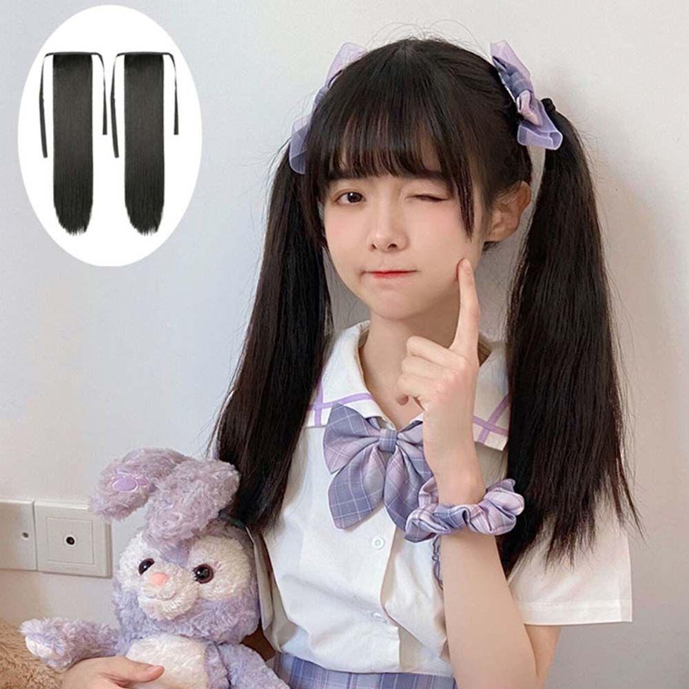 Tóc Giả Thẳng Dài Sợi Tổng Hợp Màu Nâu Tự Nhiên Kèm Kẹp Tóc Đuôi Ngựa VANES1 Phong Cách Lolita