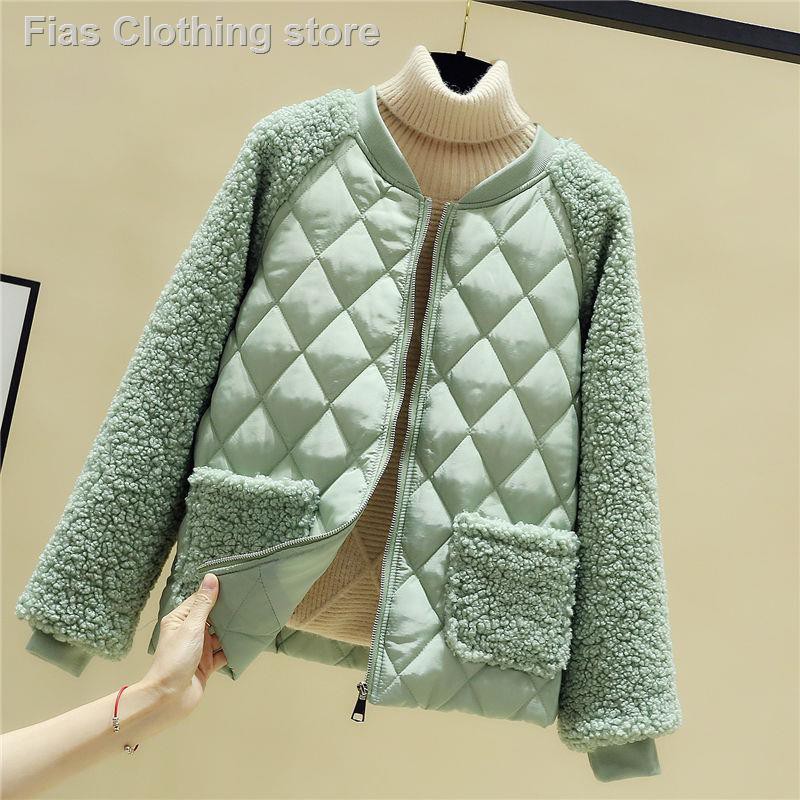 Áo khoác phao dáng rộng bằng cotton phối len lông cừu phong cách Hàn Quốc hàng mới 2020 dành cho bạn nữ