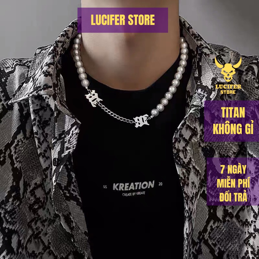 Dây chuyền Nam Bạc Đẹp Unisex Cá Tính Ngầu Thời Trang Nam Basic Pearl Lucifer Store Vòng Titan không gỉ- Vòng cổ Pearl