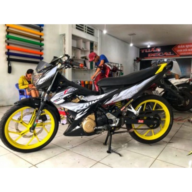 Tem rời xe raider xăng cơ đen 2014  phối trắng , tem 3 lớp không bay màu