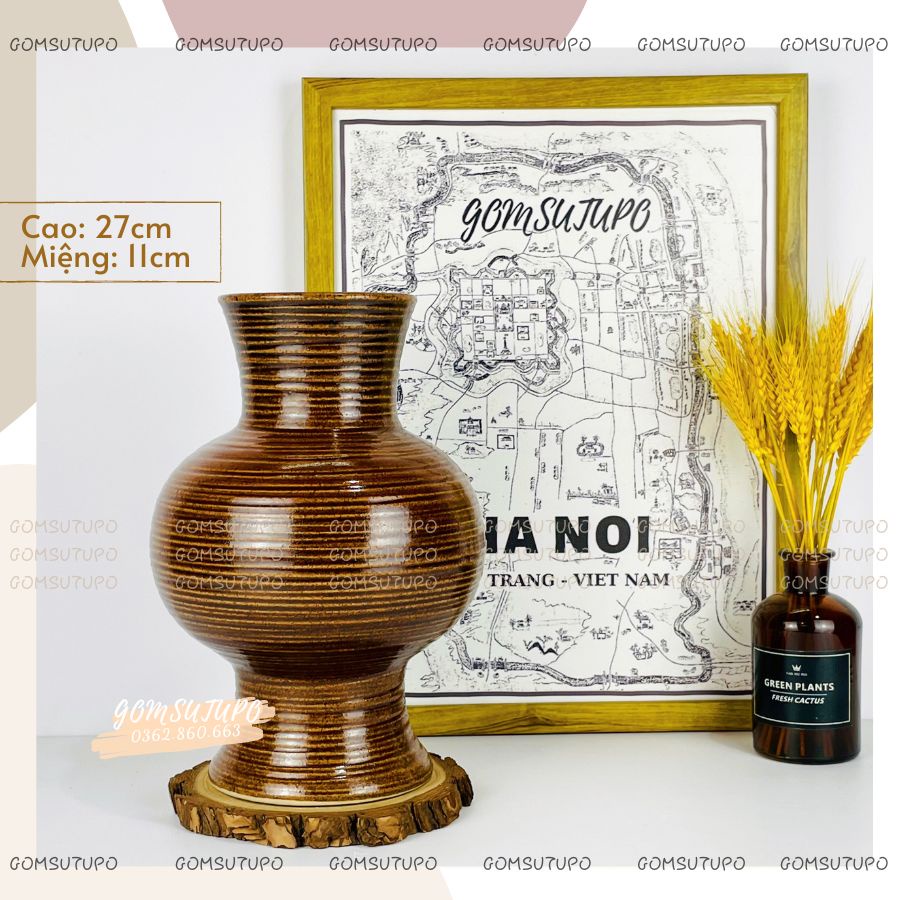 Lọ Hoa Gốm Men NÂU MỘC - Bình Hoa Decor Trang Trí gomsutupo - Gốm Sứ TUPO Bát Tràng