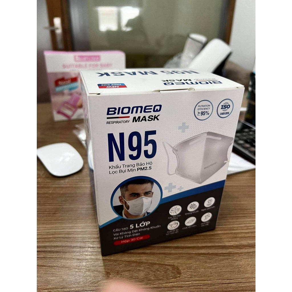 ✅ Khẩu Trang 3D N95- Biomeq MASK 5 Lớp (Hộp 30 Cái), Lọc Bụi PM2.5 Siêu Mịn 95% - VT0847