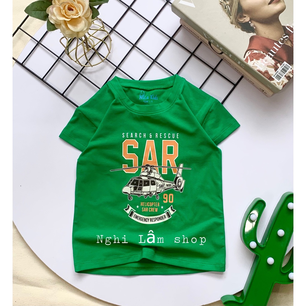 Áo thun ngắn tay bé trai chất liệu thun cotton 100% co giản 4 chiều nhiều hình in cho bé từ 10-36kg