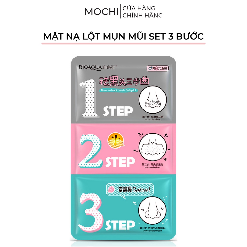 Mặt Nạ Lột Mụn Đầu Đen l Mụn Cám Vùng Mũi Set 3 Bước Mask Giấy Bioaqua Nội Địa Trung MOCHI SHOP