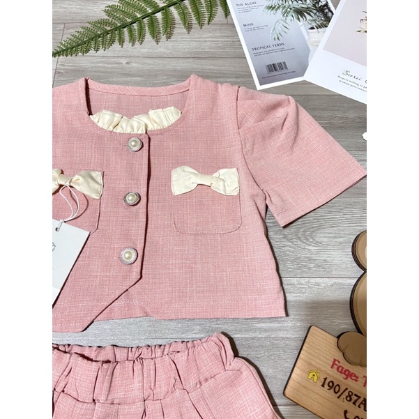 QCCC - Set vest áo váy cúc đính đá màu hồng phong cách tiểu thư Hàn quốc cho bé gái đi tiệc