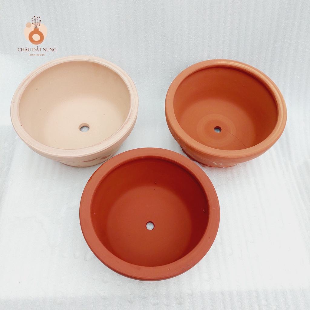 Chậu đất nung, Chậu sen đá - Cái thau, đường kính miệng 15cm, chiều cao 7cm