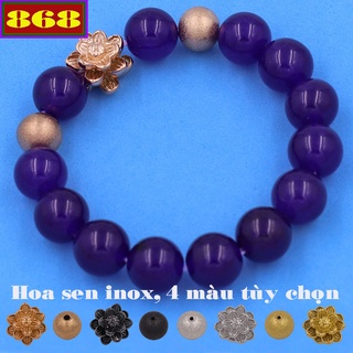 Vòng tay chuỗi hạt đá tím charm hoa sen 2 bi