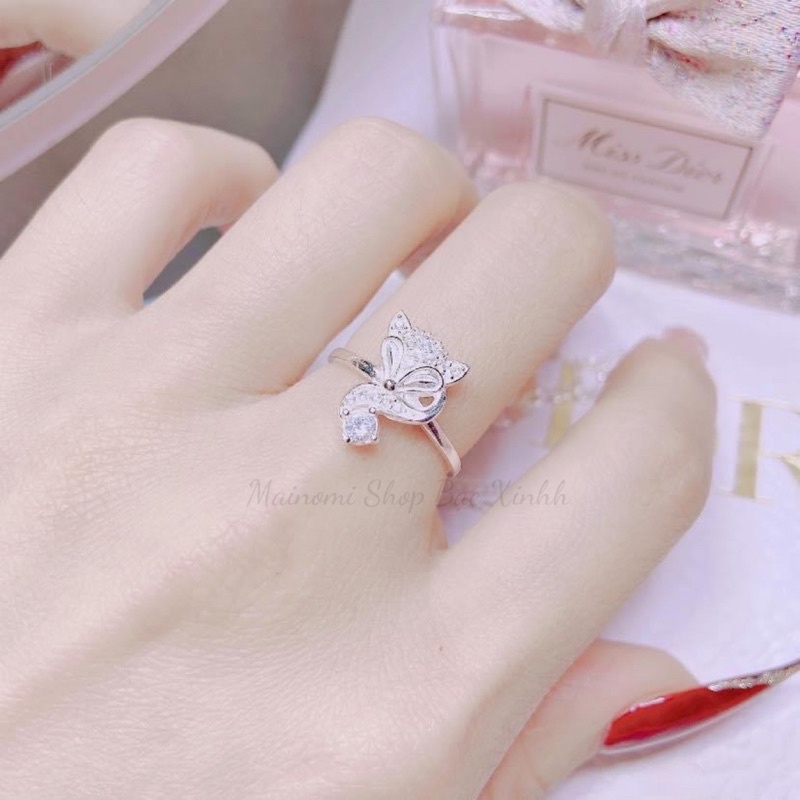 Nhẫn hồ ly nạm đá nhỏ MAINOMI đuôi ôm đá xinh xắn thu hút tài lộc tình duyên