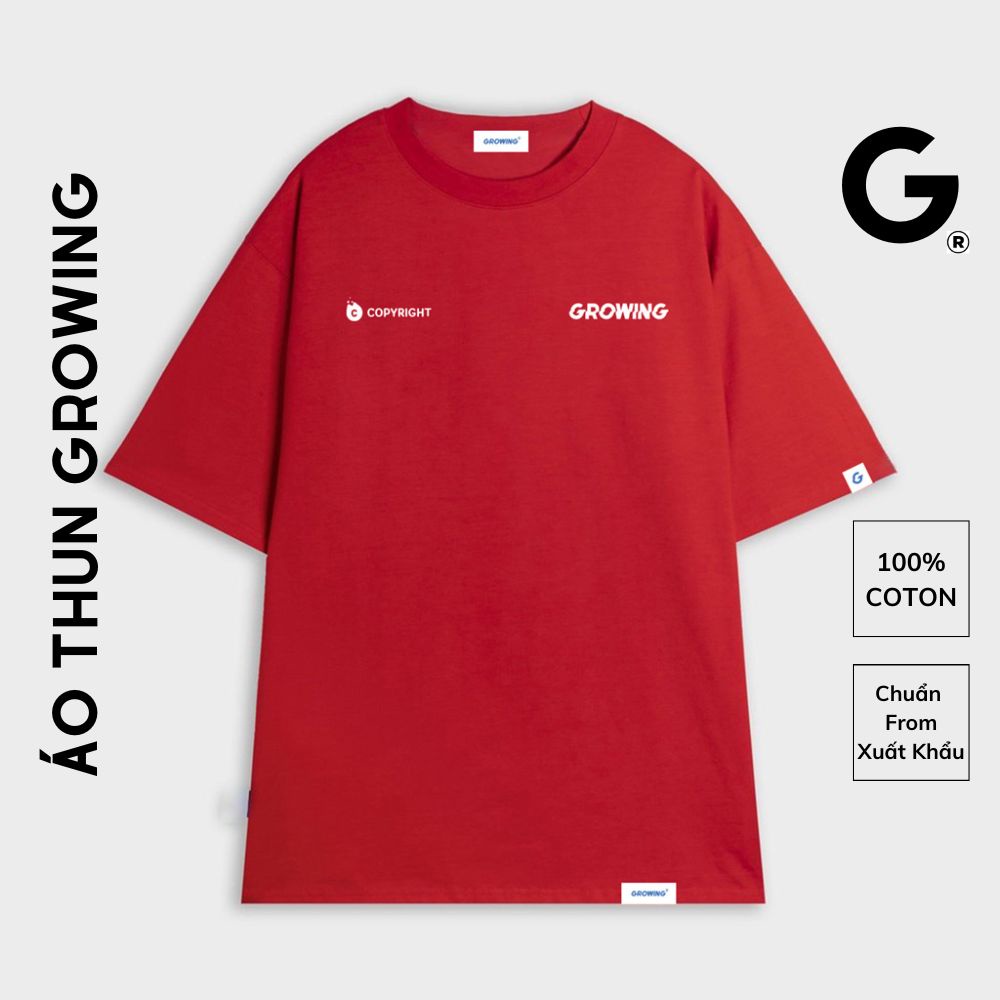 Áo Thun Tay Lỡ Form Rộng Unisex Đỏ Basic  ,Áo Phông Form Rộng Thời Trang Hàn Quốc In GROWNG Cá Tính VT19 GROWING