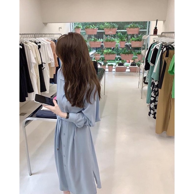 Váy sơ mi dáng suông kèm dây buộc, váy sơ mi mặc đi làm đi chơi