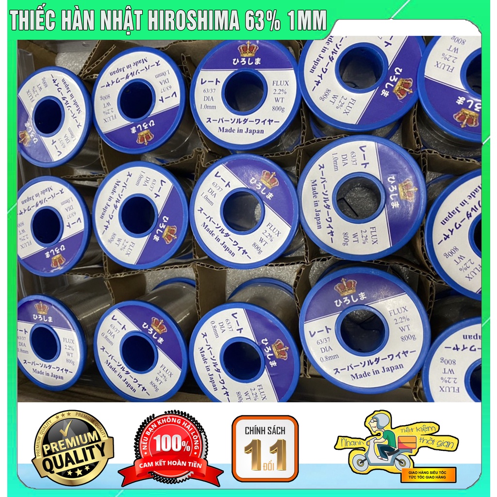 Thiếc Hàn Nhật HIROSIMA  FLUX-63% 0.8mm Mối Hàn Chắc và Bóng đường kính 1mm bán theo m hoặc trọng lượng