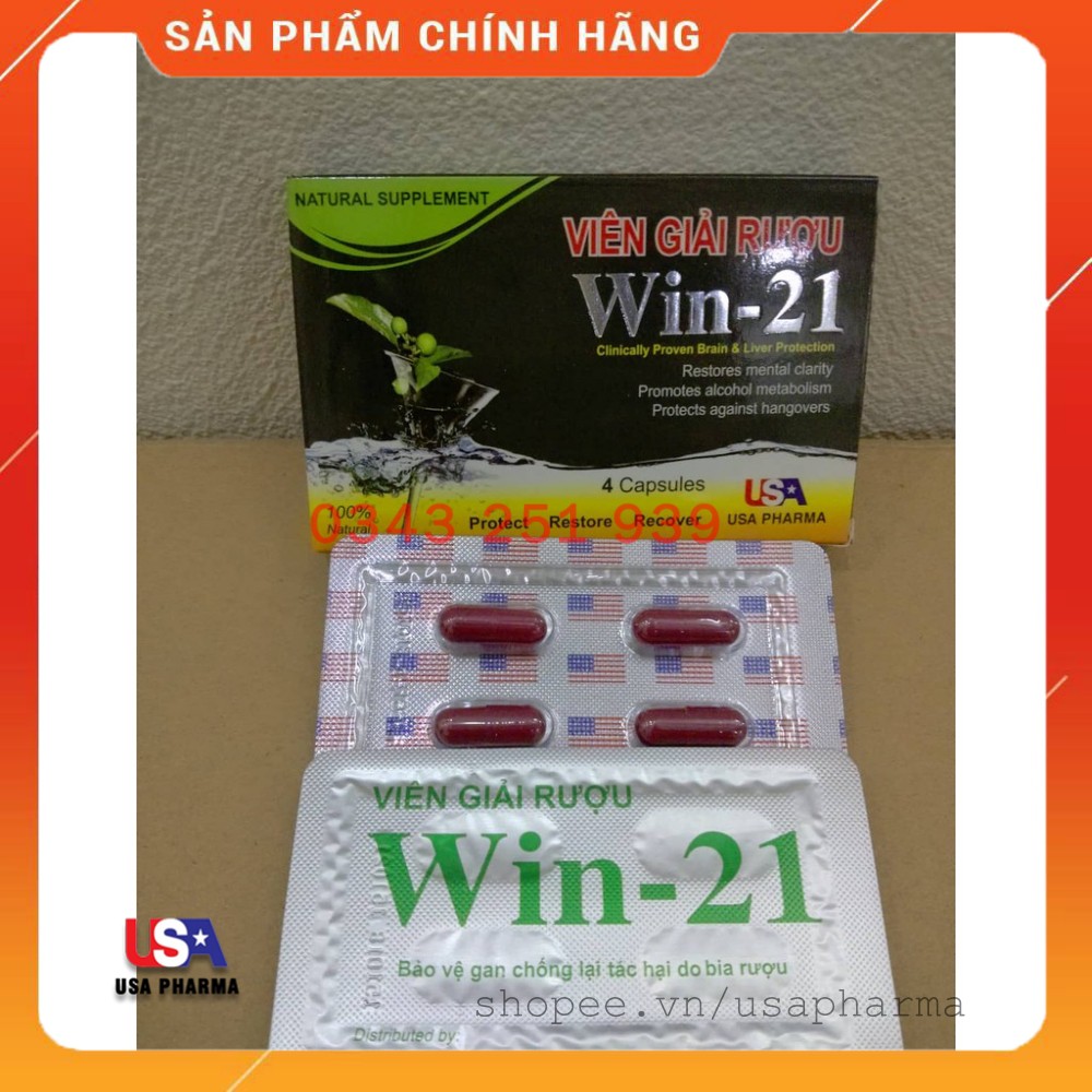 Viên giải rượu WIN21 - TỰ TIN HƠN KHI UỐNG RƯỢU - KHÔNG ĐAU ĐẦU KHI UỐNG SAY - 1 HỘP 4 VIÊN