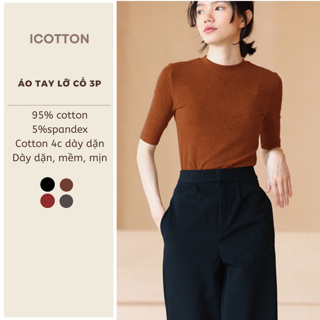 Áo thun cộc tay cổ 3 phân Icotton dày dặn cao cấp