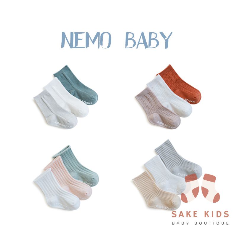 Set 3 tất cho bé-Vớ tất cao cổ Nemo Baby nhiều màu dễ thương phong cách Vintage cho bé trai bé gái từ 0-5 tuổi S3T