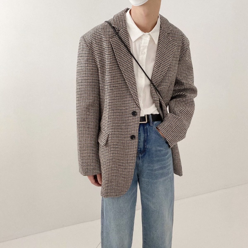 ✦ AFFLIGA ✦Áo khoác blazer dáng rộng phong cách retro Hàn Quốc thời trang chất lượng cao cho nam