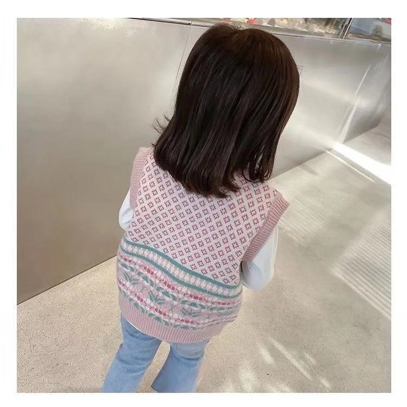 Áo Sweater Dệt Kim Sát Nách Kiểu Hàn Quốc Thời Trang Thu Đông Cho Bé Gái