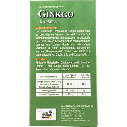 Viên uống Sanct Bernhard Ginkgo Kapseln 2500mg bổ não hỗ trợ cải thiện trí nhớ (60 viên)