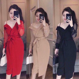 Đầm body tay dài lệch vai thiết kế ôm sát tôn dáng quyến rũ