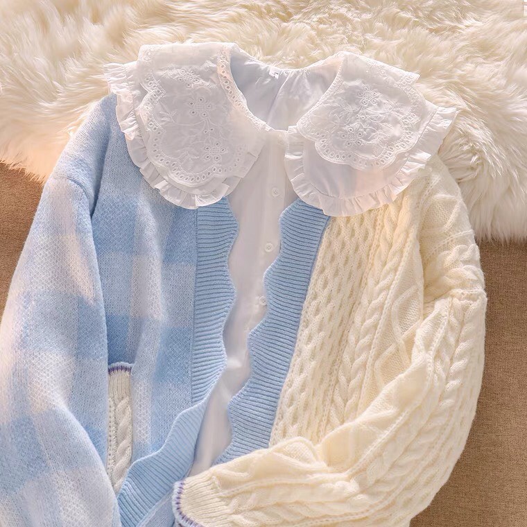 Set Áo Len Cardigan Mix Sơ Mi Chân Váy Phong Cách Hàn Quốc Kiểu Dáng Mới Hàng Quảng Châu