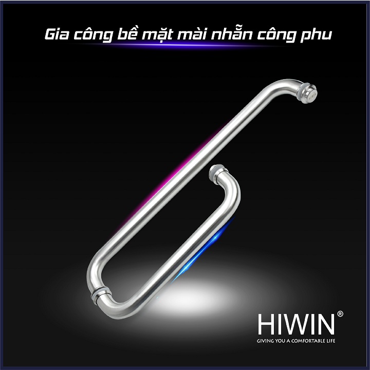 Tay nắm cửa vách tắm kính bo tròn inox 304 tim lỗ 275x475 kích thước 300x500mm HIWIN HD-600