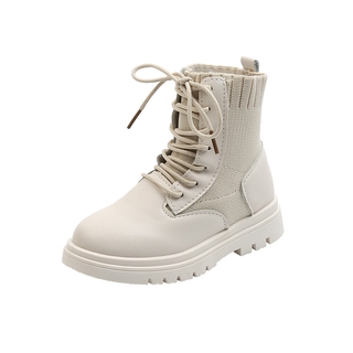 Giày bốt Martin màu trắng đen thời trang cá tính kích thước 26-37 cho bé gái 2020