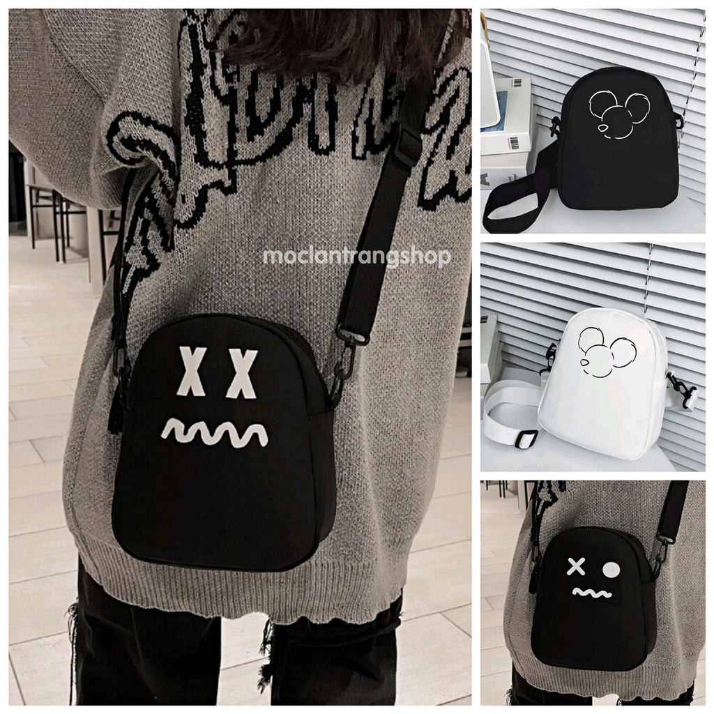 Túi vải đeo chéo mini nhỏ xinh thời trang ulzzang Hàn Quốc trẻ trung hiện đại đen trắng cho học sinh sinh viên nữ