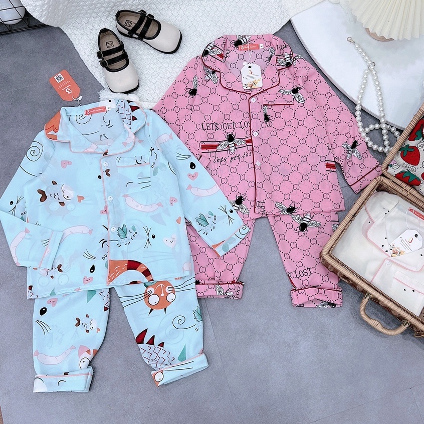 Bộ ngủ pijama lụa mango dài tay dành cho bé gái - chất lụa thoáng mát - ảnh sản phẩm 3